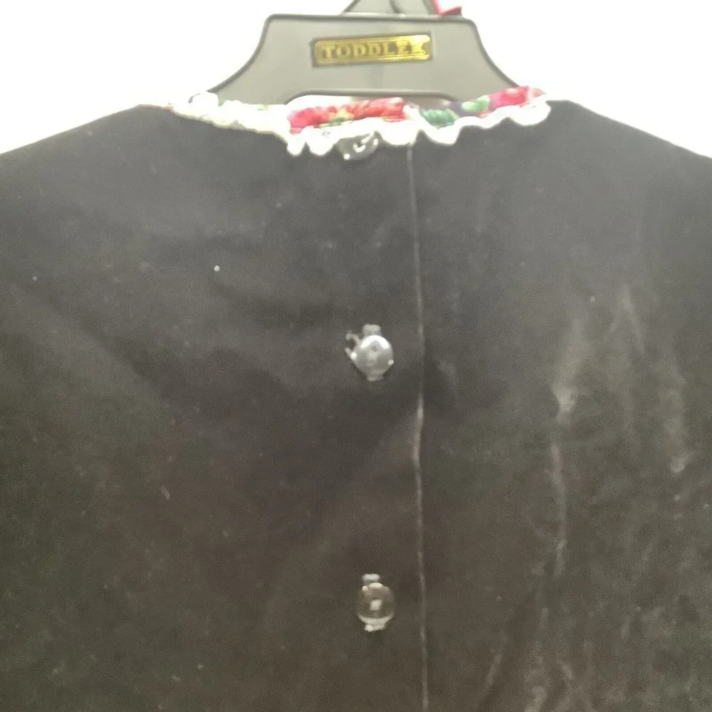 Vtg Roanna‎ Red Christma Dress 6 Lace Collar White Poinsettia Smock Velvet Top